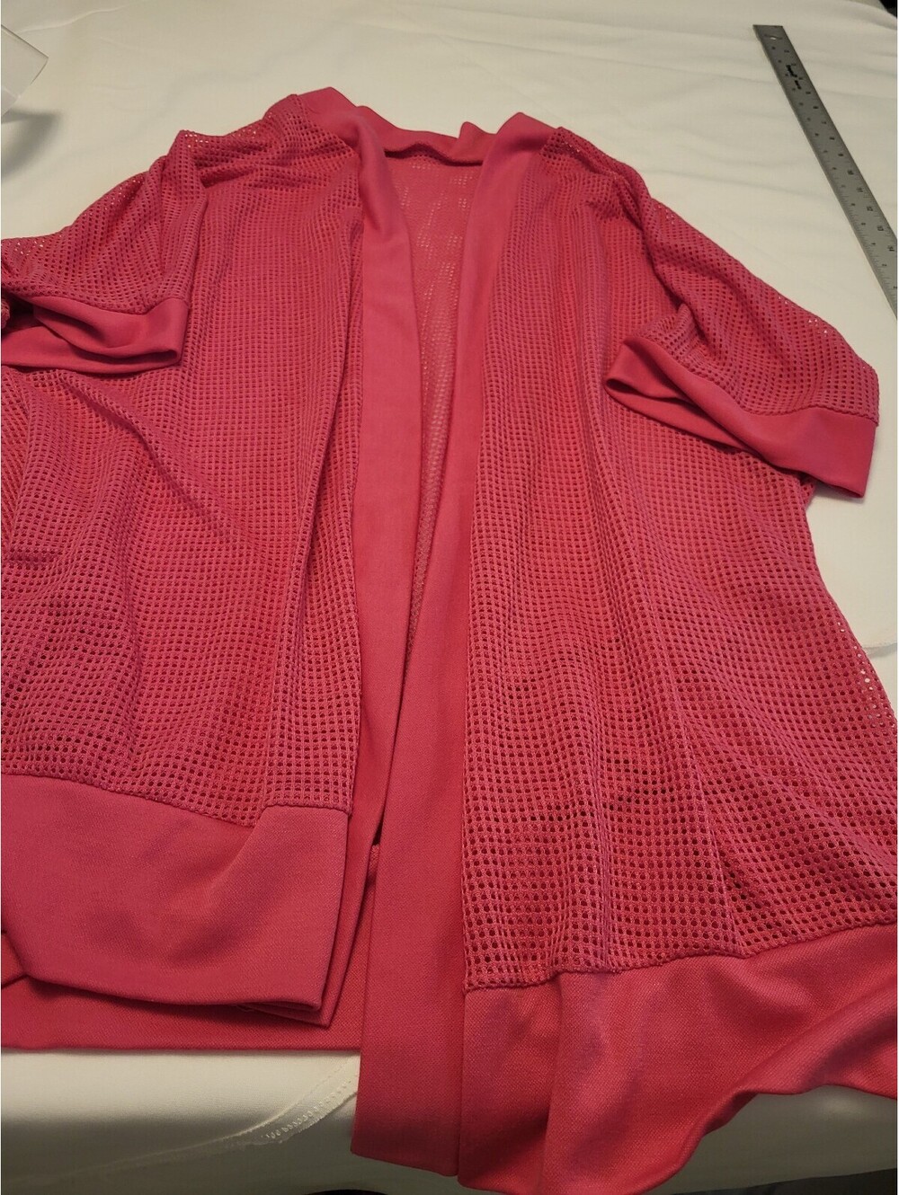 Pink Open Front Mesh Cardigan with Short Sleeves XLG
